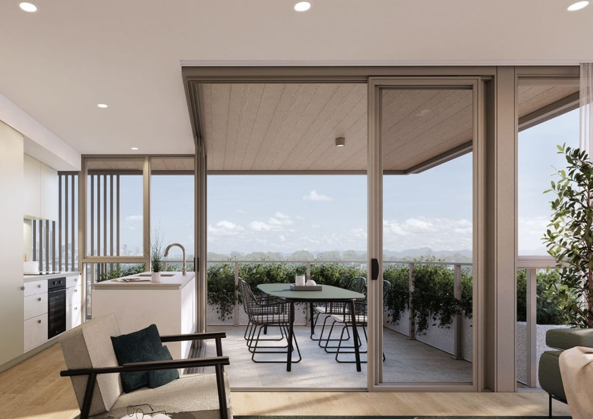 Apartment interior with balcony outlook